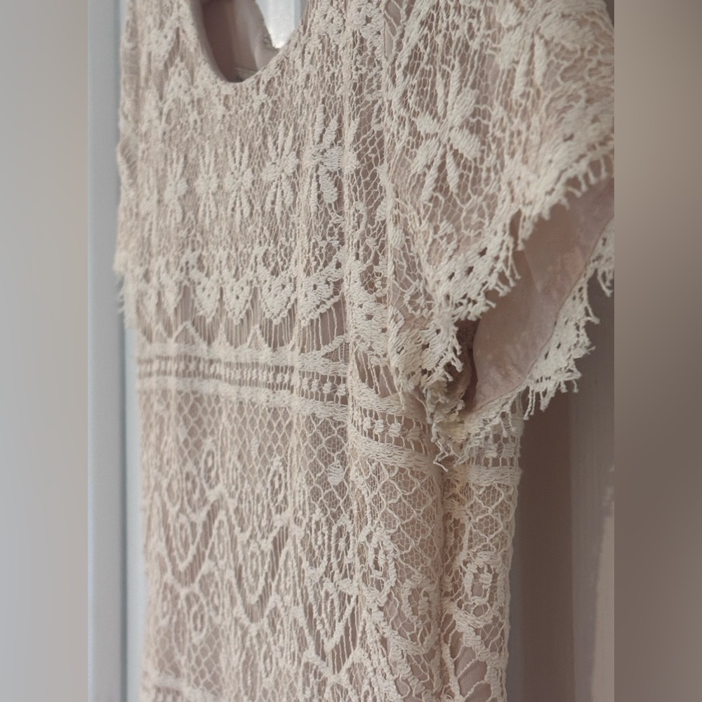 Vintage 90s Ann Taylor Champagne/Ivory Lace Mini Dress 4P - Picture 15 of 16
